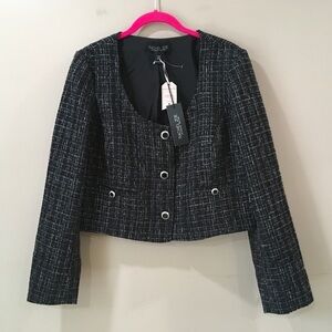 Rachel Zoe Tweed Cropped Jacket black size 8 Womens new preppy